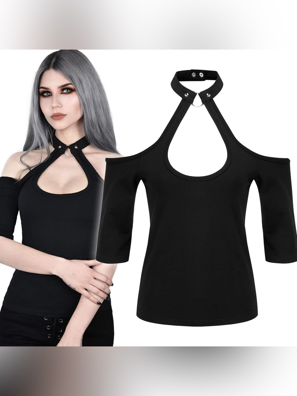 KILLSTAR: Seraphina Choker Top Black Solid Off-Shoulder Top, S